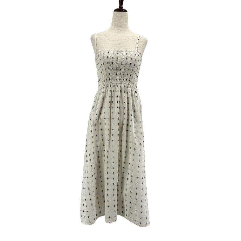 dRA Los Angeles Womens XS Dress Midi Smock Ivory Sleeveless Pattern Boho